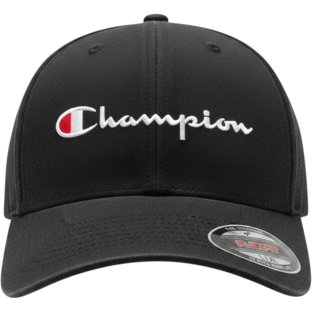 NWOT Champion Flexfit Baseball Cap Black Embroidered Logo Unisex L XL Hat